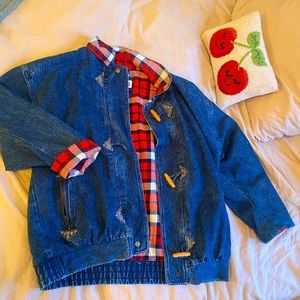 Plaid Flannel lined jean jacket Unisex S/M/L
